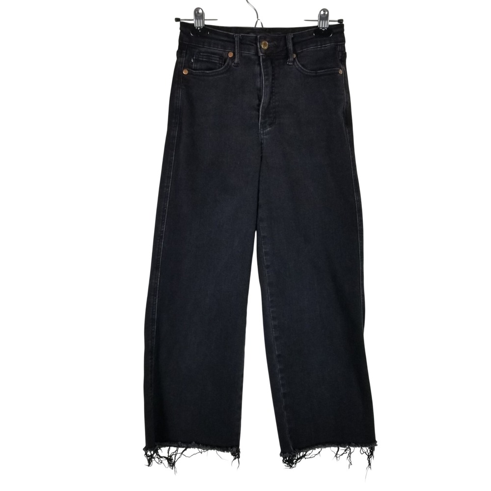 Judy Blue Wide Leg Jeans Womens 3/26 Black Raw Hem High Rise JB88710